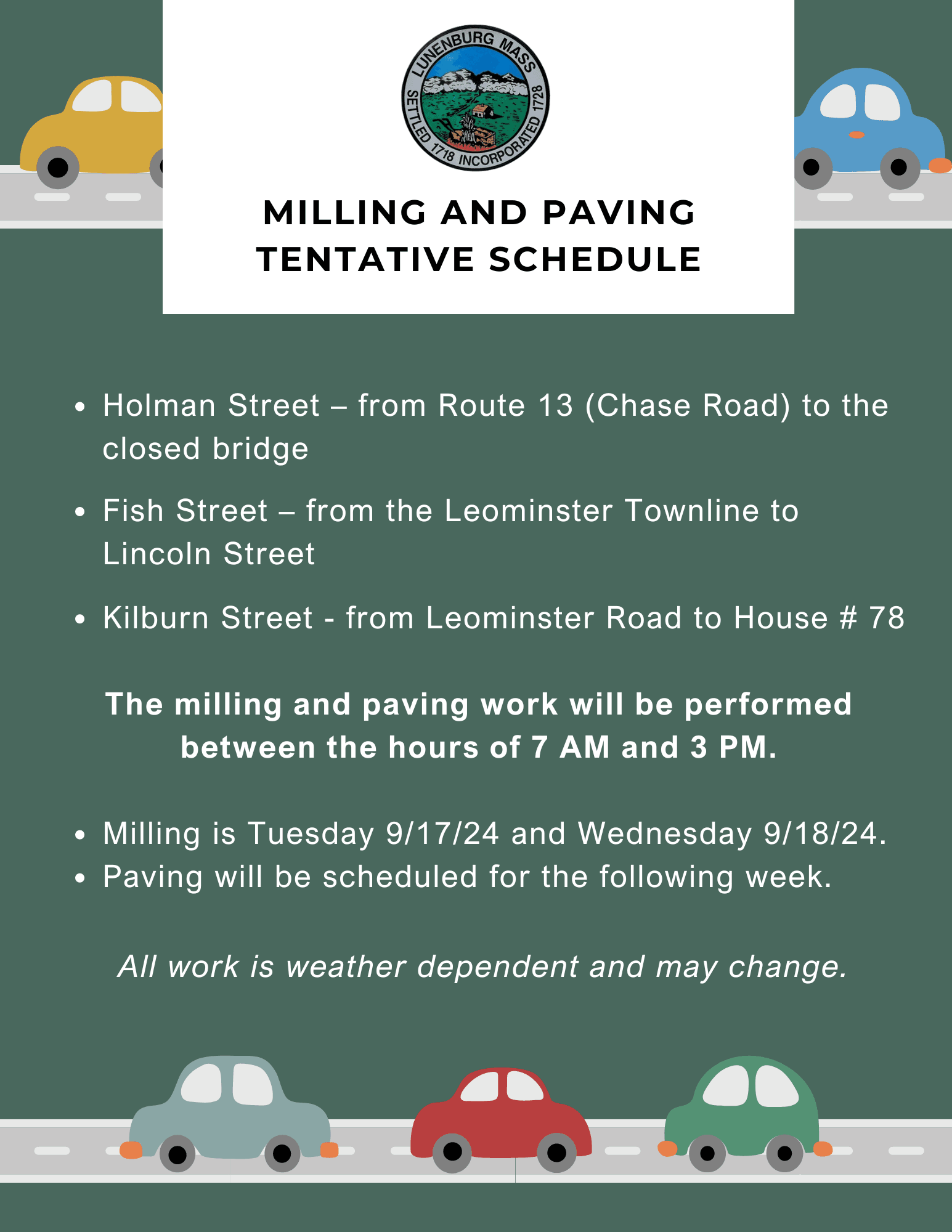 Milling and Paving Tentative Schedule 2024