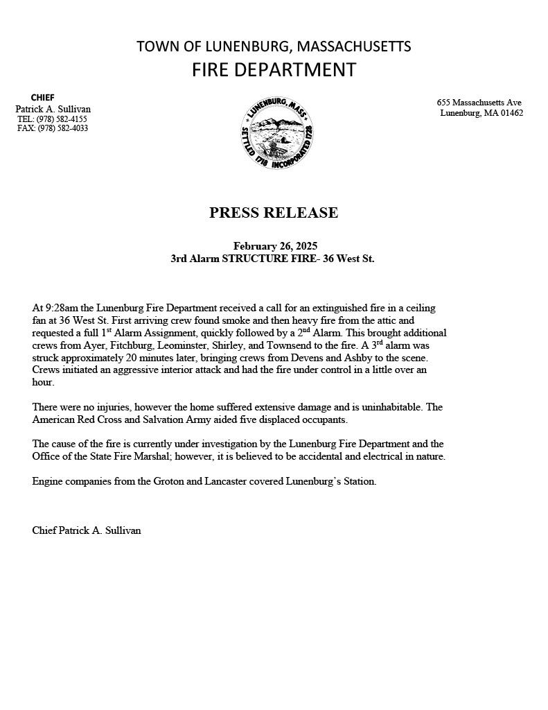 3rd Alarm STRUCTURE FIRE- 36 West St.