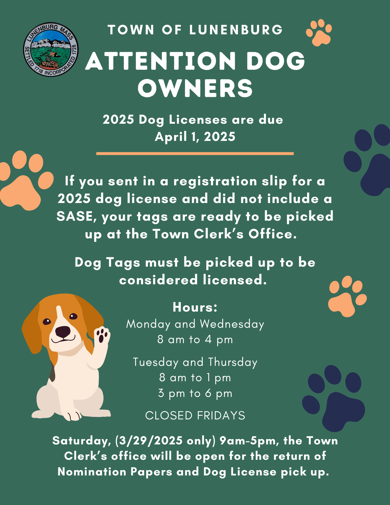 DOG LICENSES WERE DUE APRIL 1st