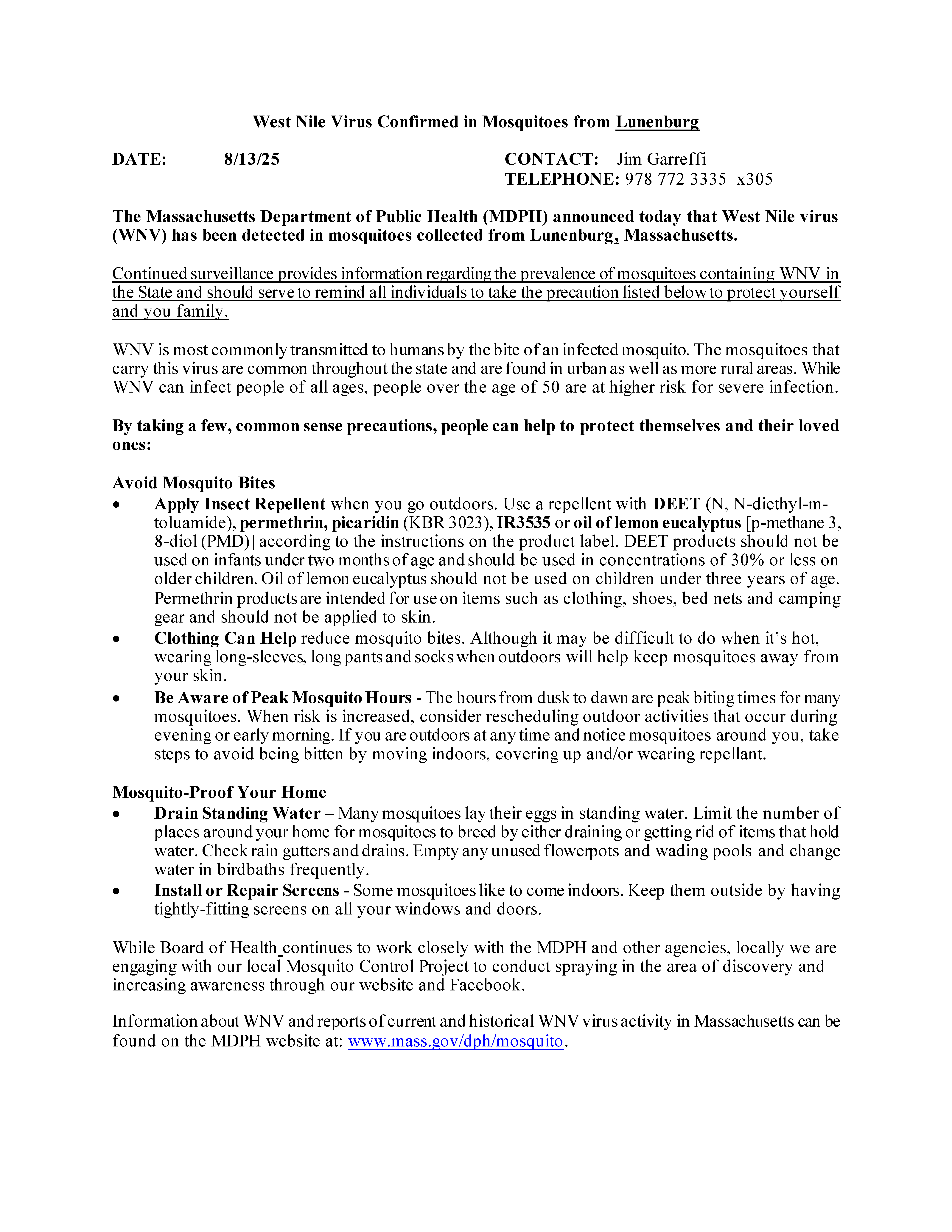 8/13/2025 Press Release West Nile