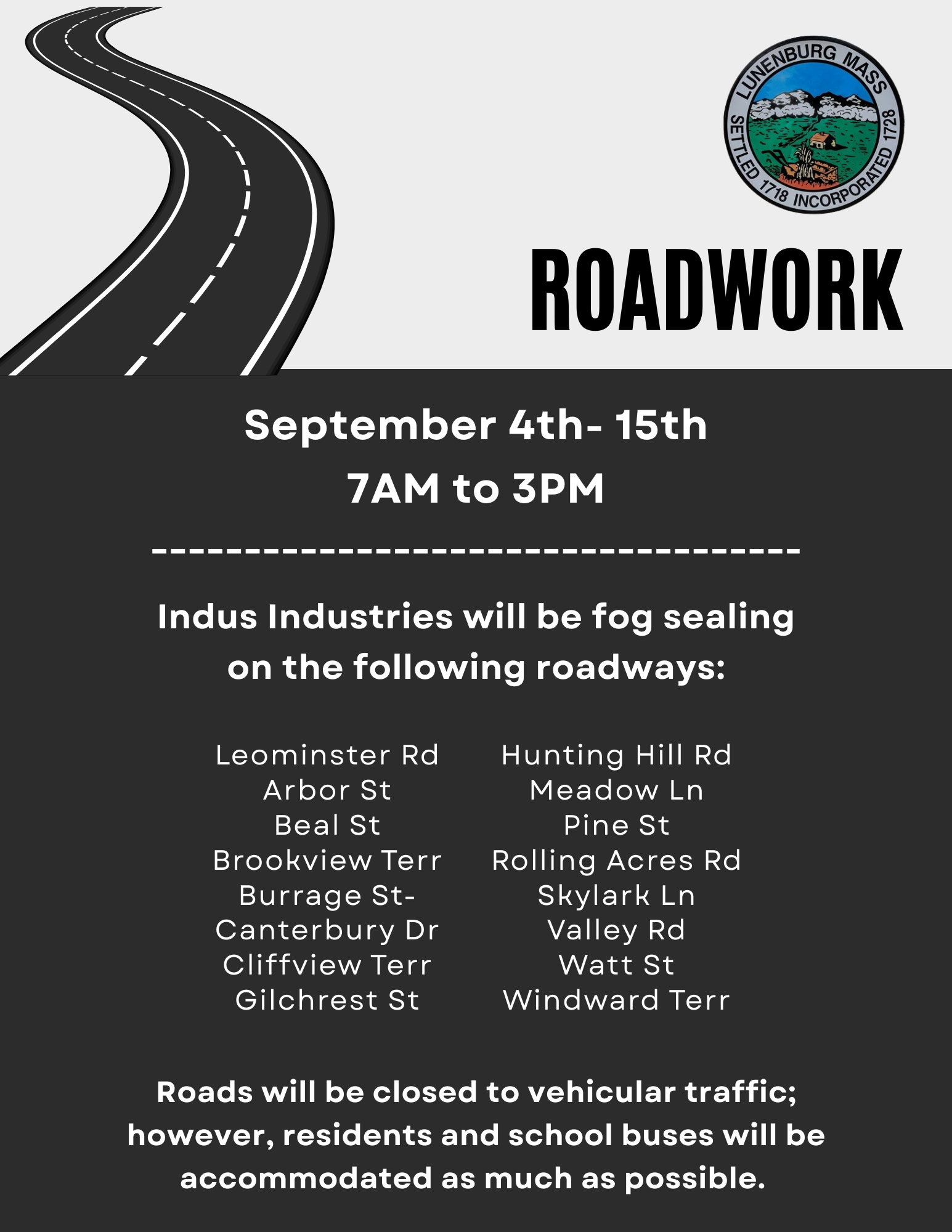 Roadwork 9/4-9/15/25