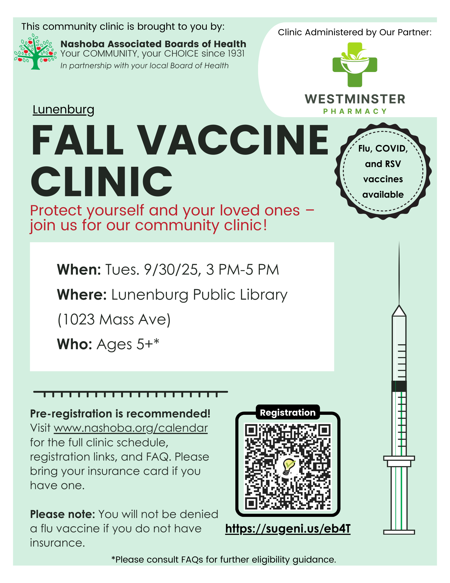 2025 Vaccine Clinic Lunenburg Flyer