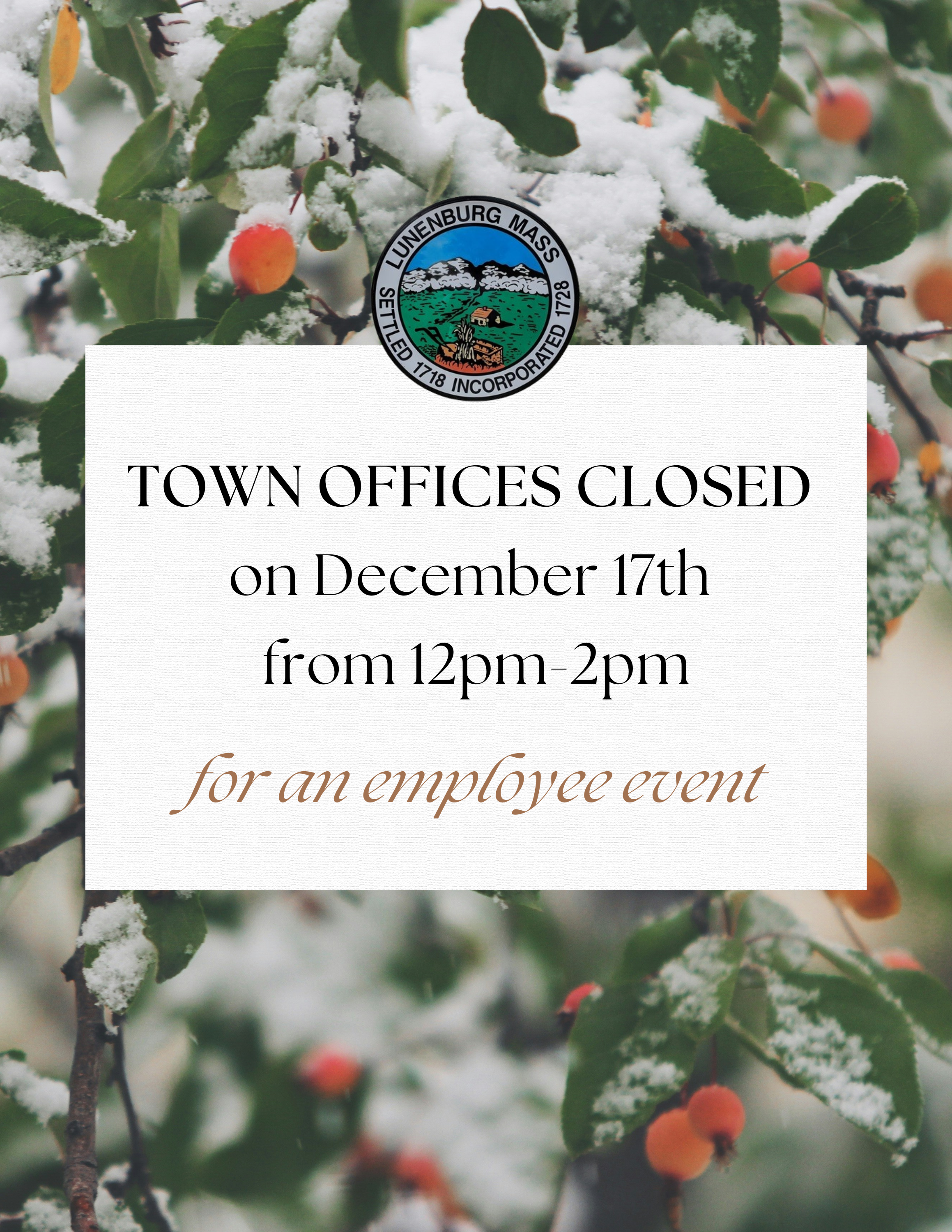 Town Offices Closed for Employee Event